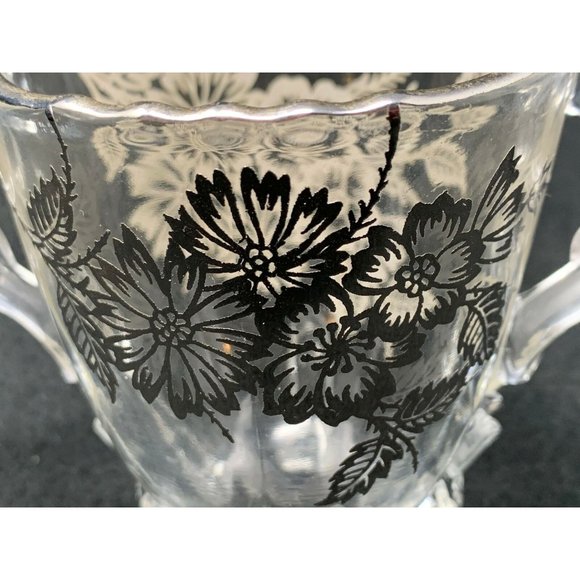 VIKING GLASS #42  Four Toed Open Sugar & Creamer SILVER CITY Springtime Overlay - Picture 6 of 10